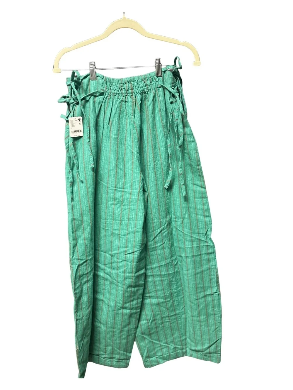 Free People Sun Dazed Cotton-Linen Striped Pants in Kelly Combo • Size S